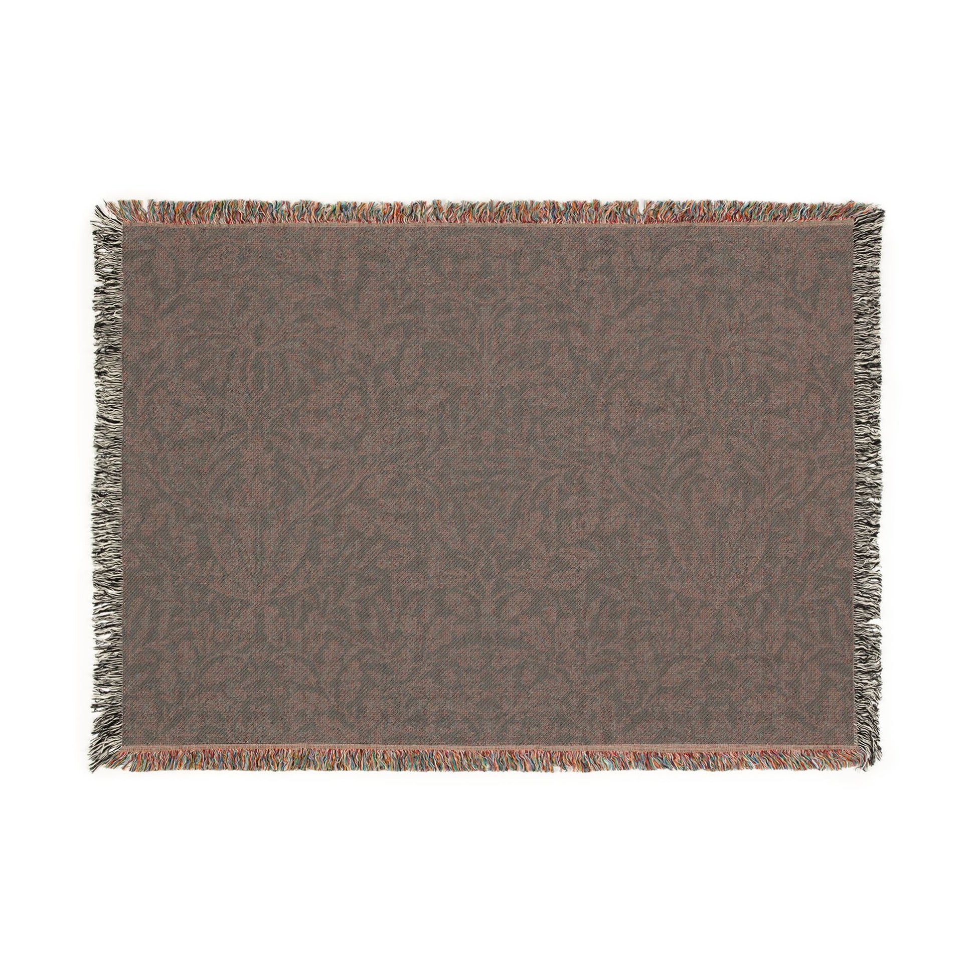 Brown woven blanket with a subtle pattern on a white background
