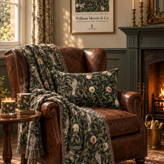 Lumbar Cushion inspired by William Morris - Bird and Pomegranate Collection (Onyx)