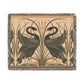 A woven cotton blanket with a geometric pattern featuring birds, in beige, black, and green colors, with fringed edges.