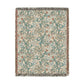 A rectangular woven throw blanket with fringe on all sides, featuring an intricate floral and paisley pattern in teal, rust orange, and beige.
