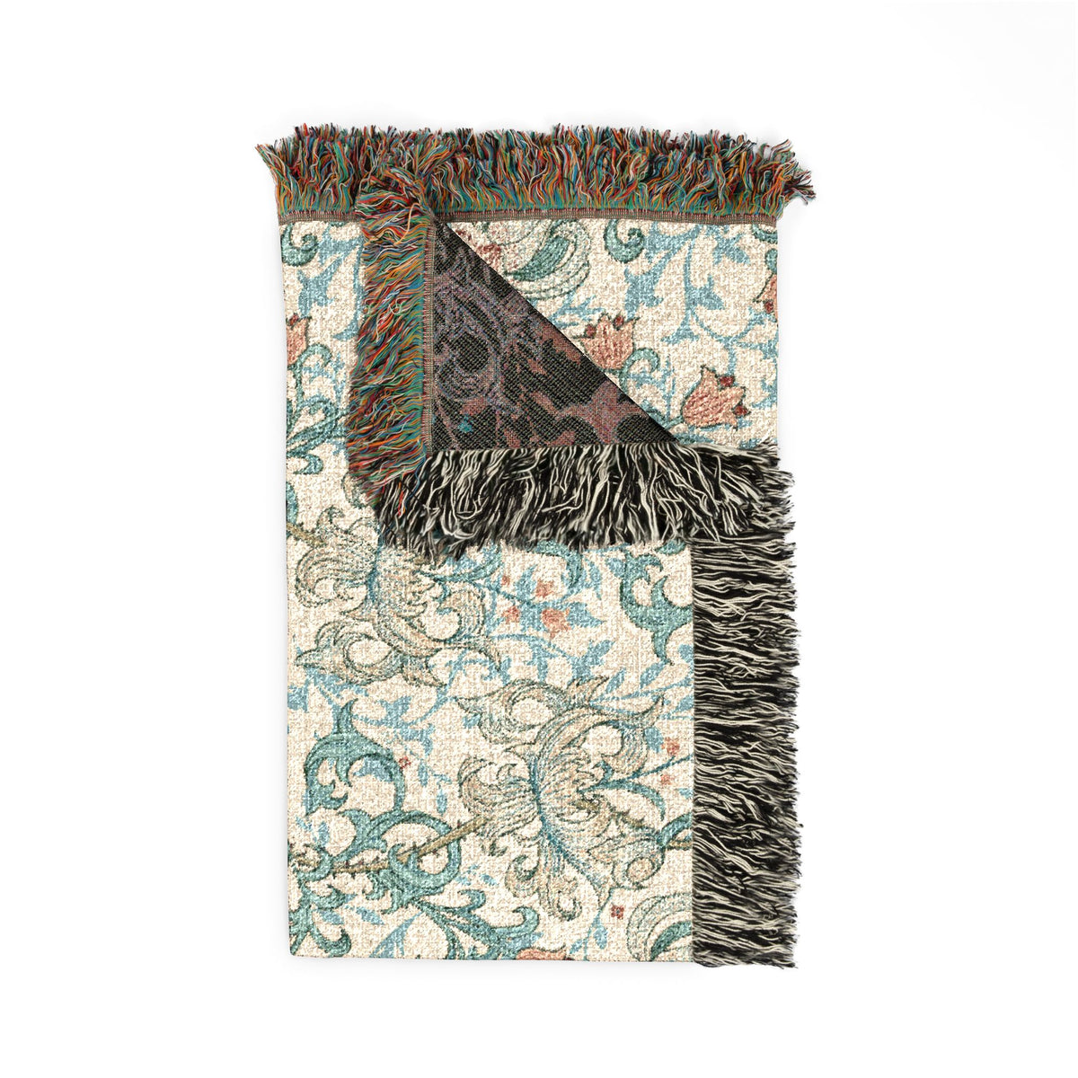 Textile with fringed edge on a white background