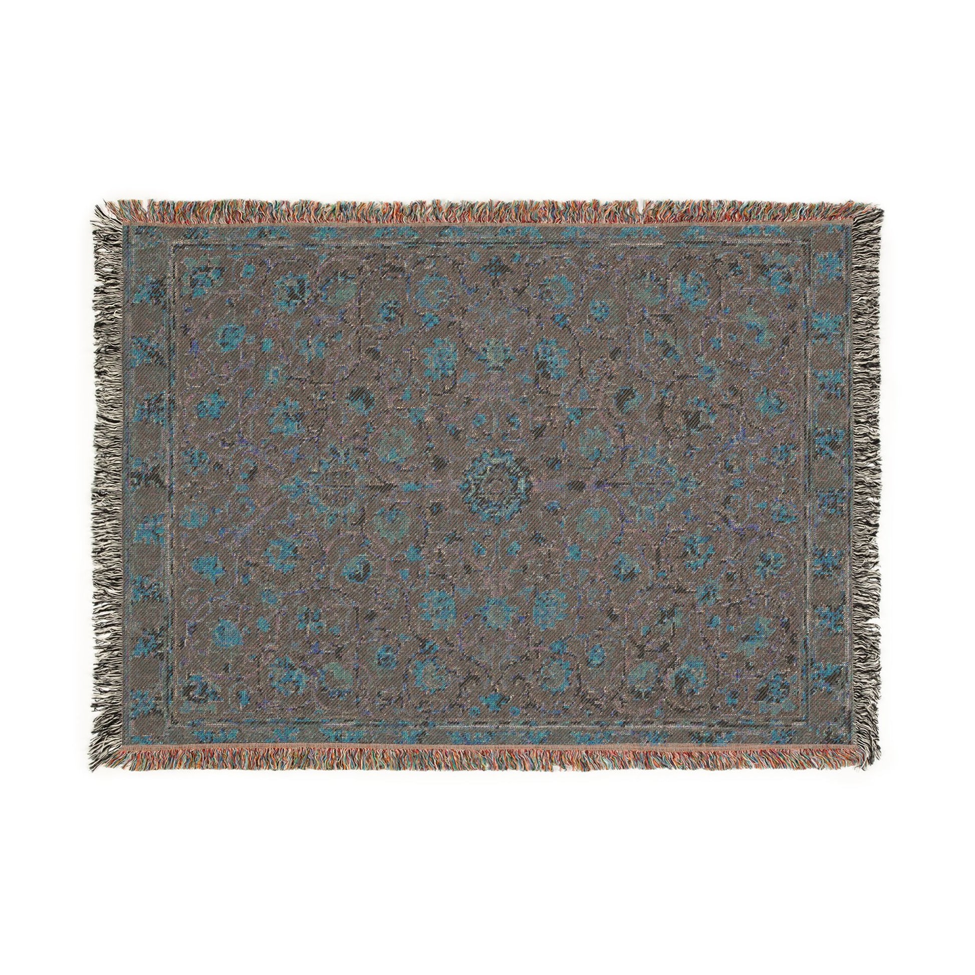 Decorative rug with a floral pattern on a plain background