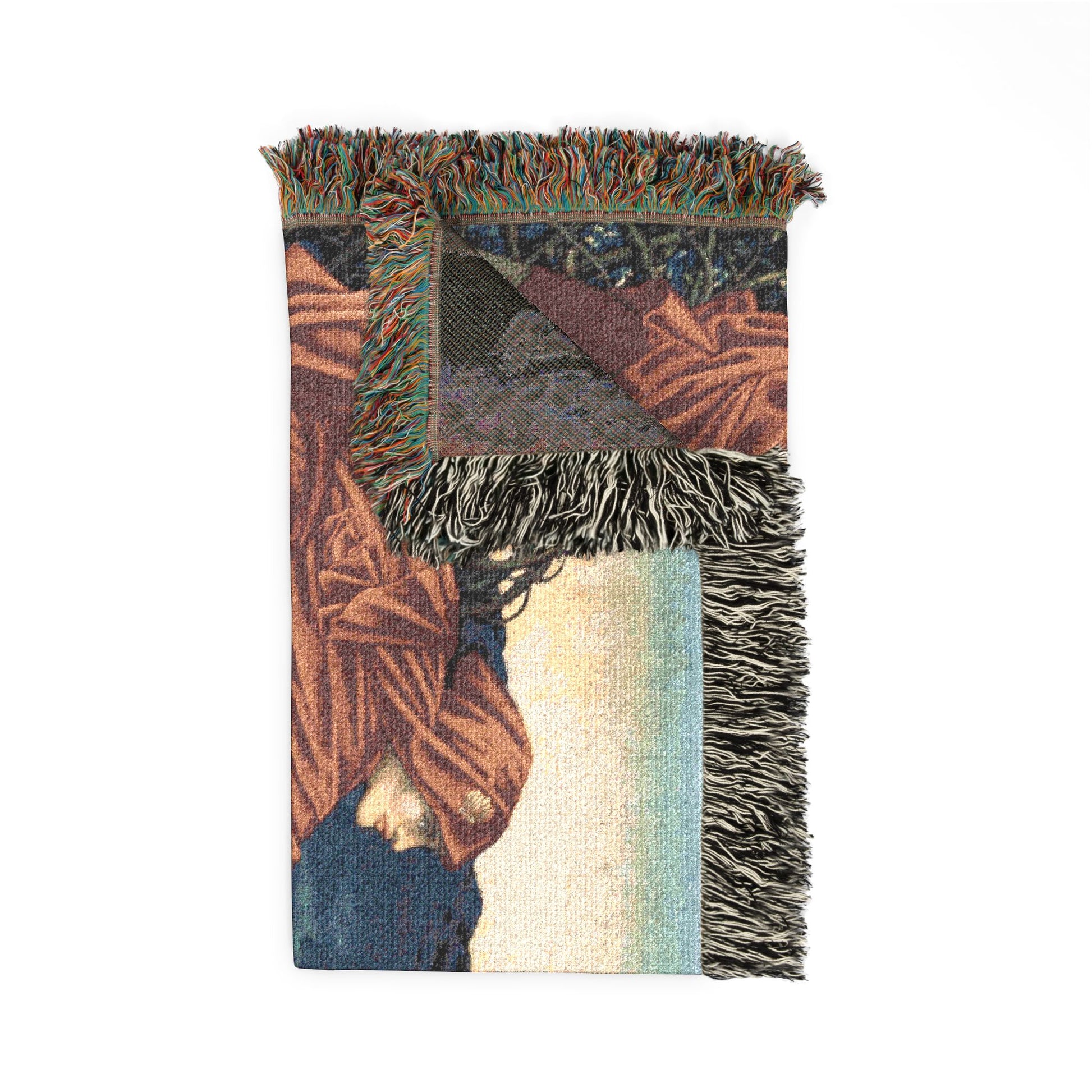 Decorative rug with fringe on a white background
