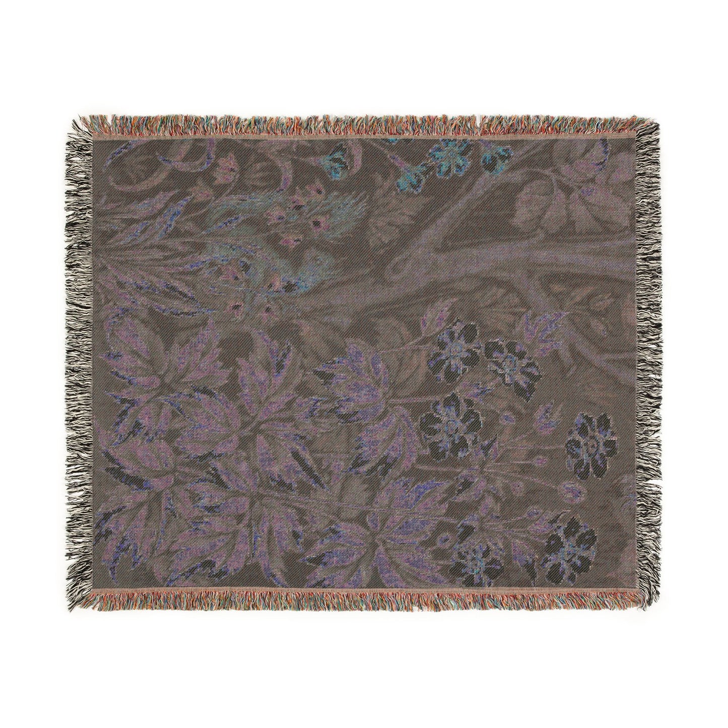 Floral patterned throw blanket on a white background