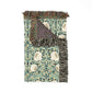 Woven rug with striped pattern and fringed edges on a white background