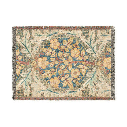 Woven Cotton Blanket inspired by William Morris - Rose Wreath Collection