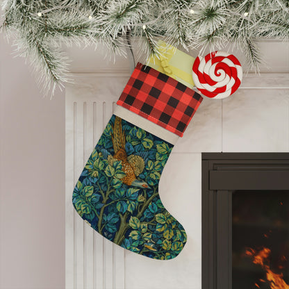 Christmas Stocking inspired by William Morris - Pheasant and Squirrel Collection (Pheasant) - Blue