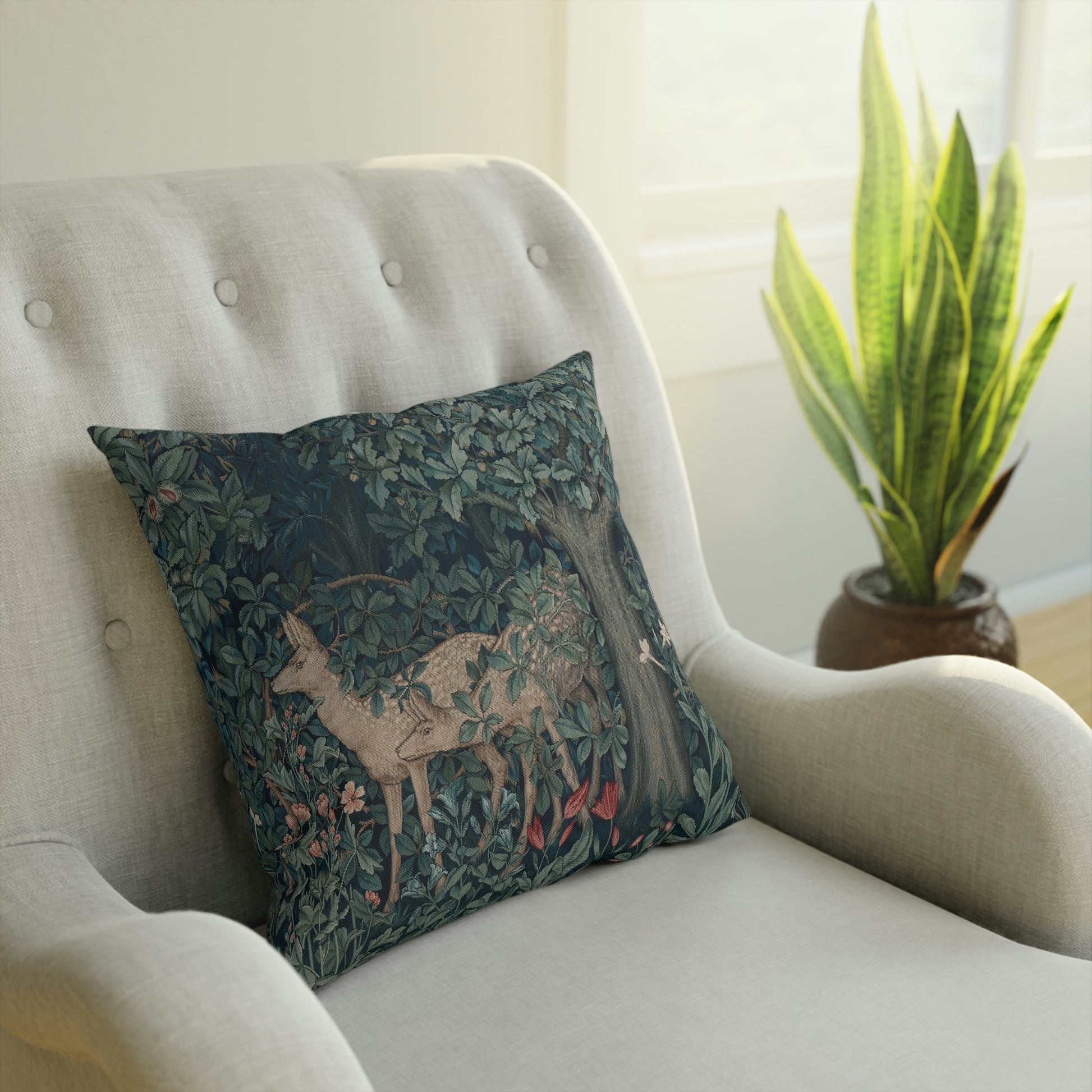 William-Morris-and-Co-Cushion-and-Cushion-Cover-Dear-by-John-Henry-Dearle-Green-Forest-Collection-4