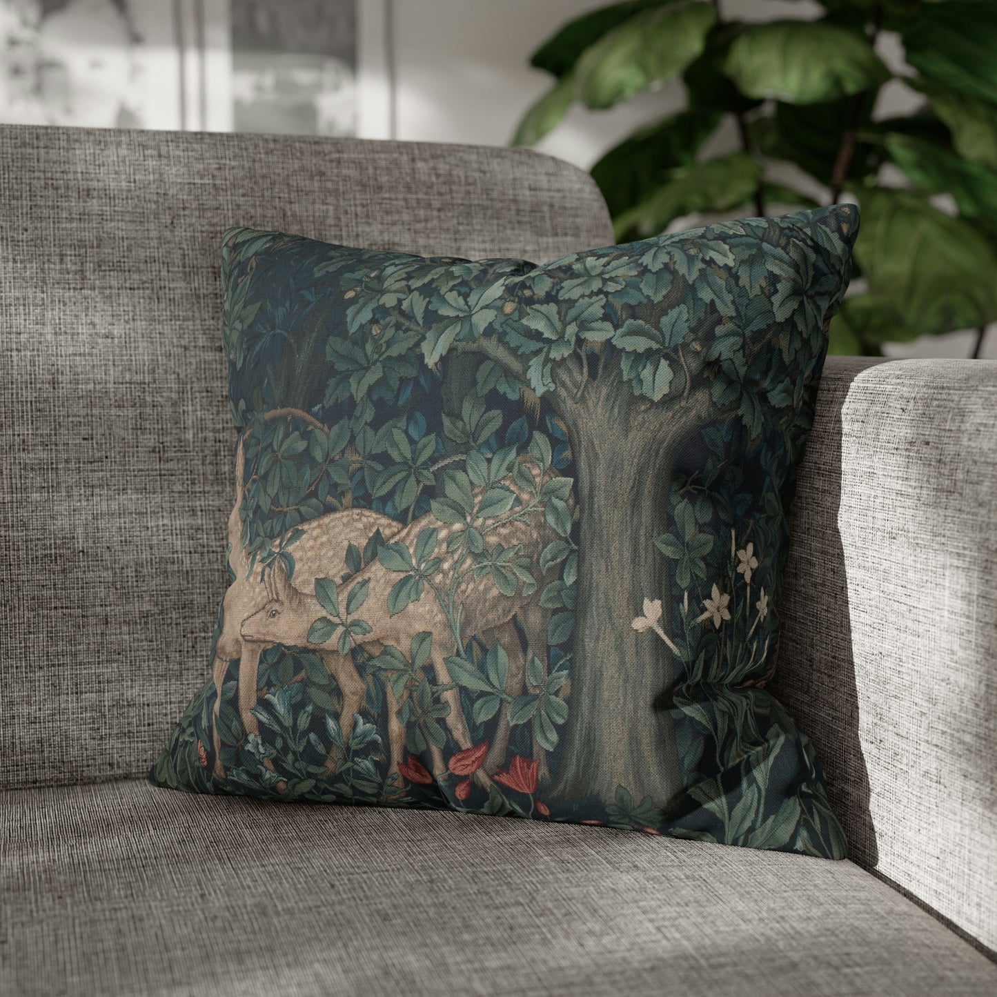 William Morris & Co Spun Poly Cushion Cover - Green Forest Collection (Dear)