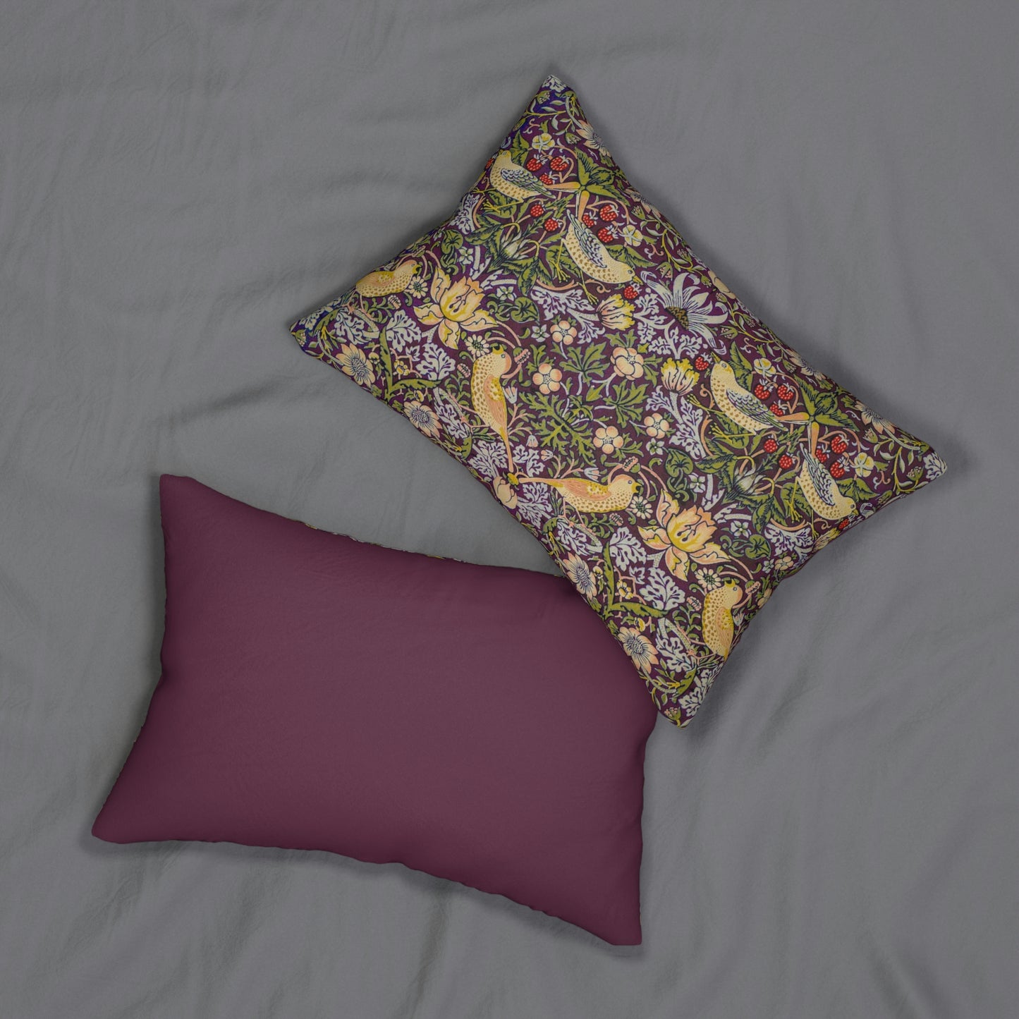 William Morris & Co Spun Poly Lumbar Cushion - Strawberry Thief Collection (Damson)