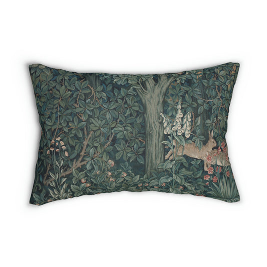 William-Morris-&-Co-Spun-Poly-Lumbar-Cushion-and-Cushion-Cover-'Rabbit-(Right)-Green-Forest-Collection-1