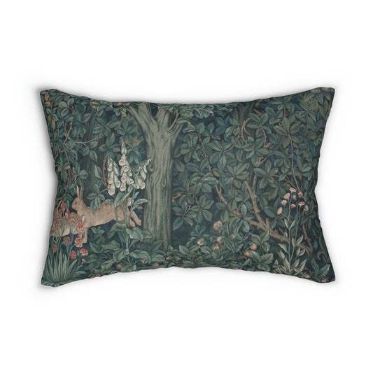 William-Morris-&-Co-Spun-Poly-Lumbar-Cushion-and-Cushion-Cover-'Rabbit'-(Left)-Green-Forest-Collection-1