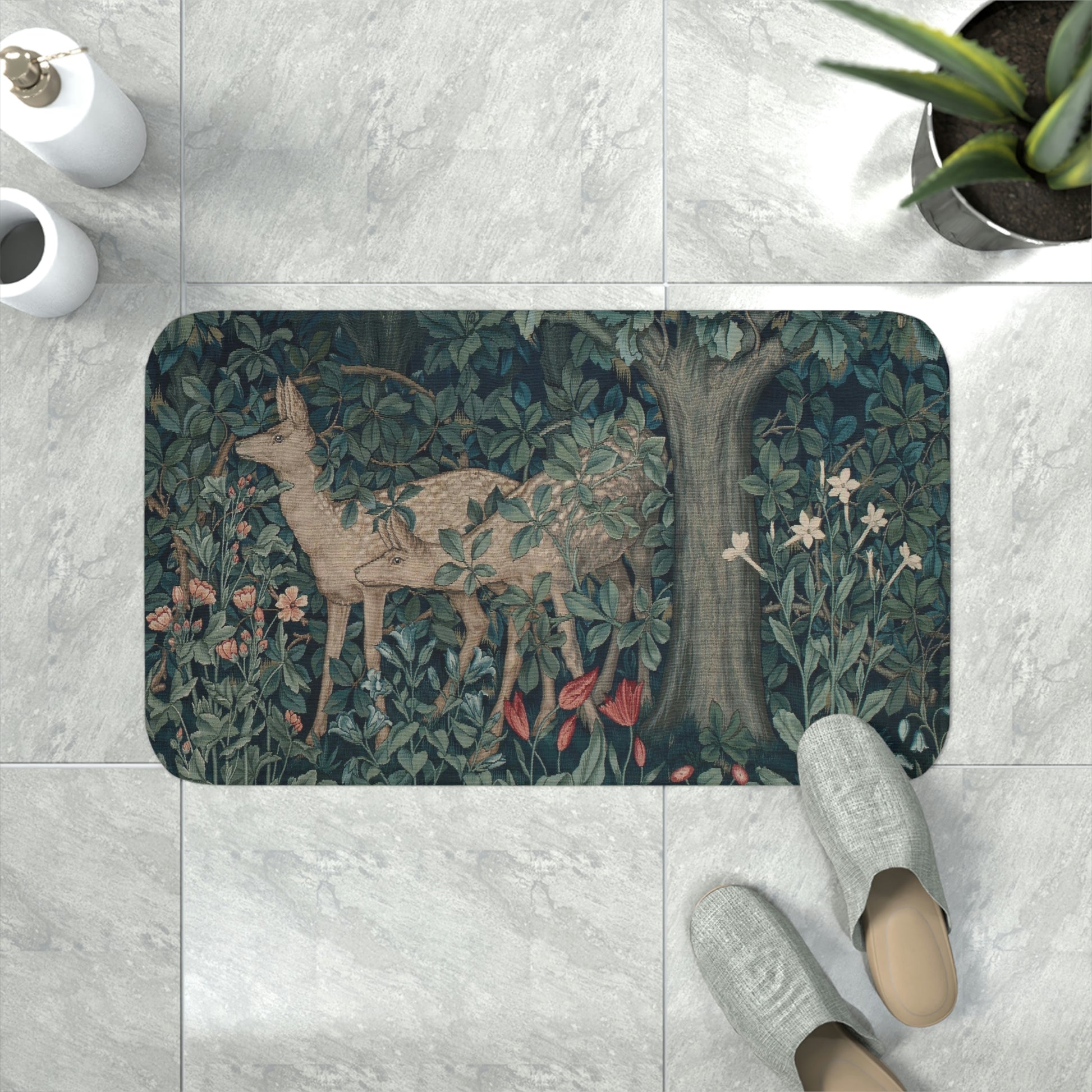 Flower Door Mat, Bath Mat, Forest Flower Tree Super Soft Non-slip