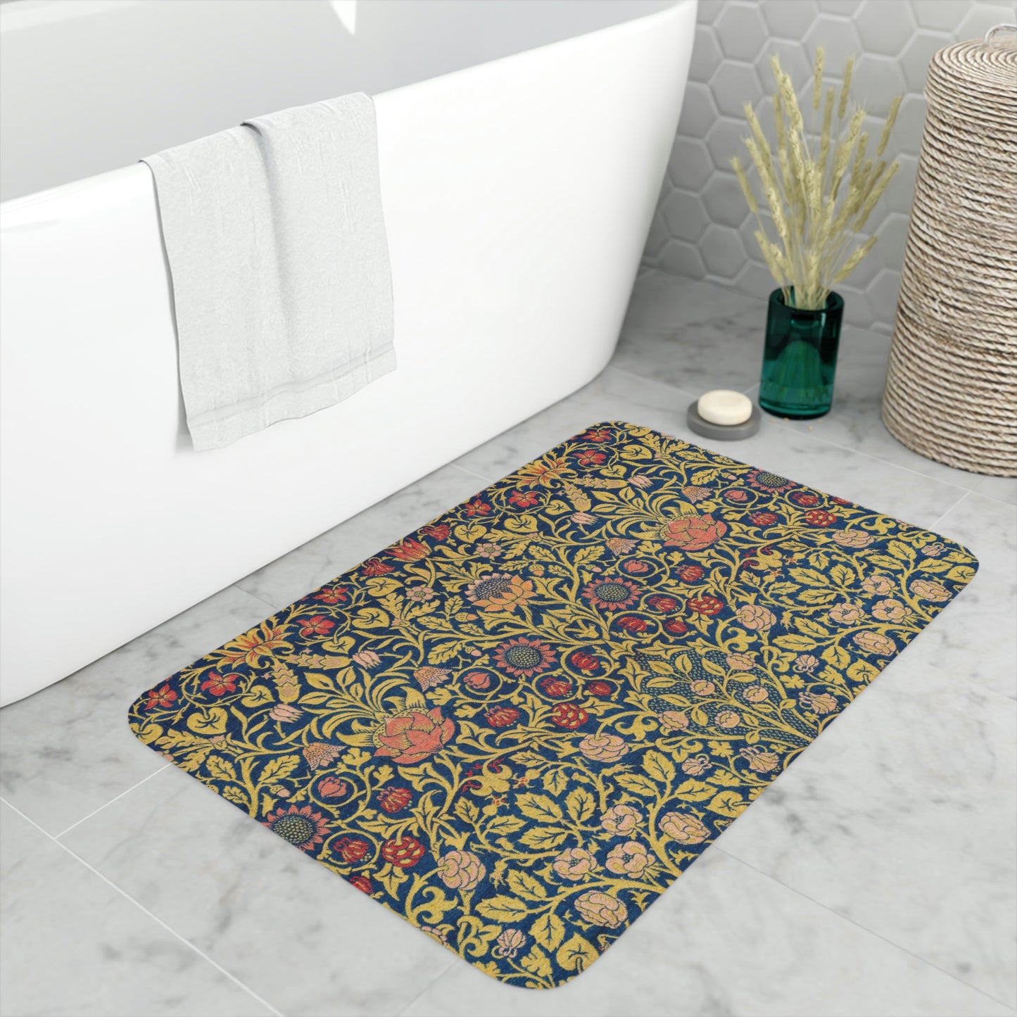 William Morris & Co Memory Foam Bath Mat - Violet & Columbine