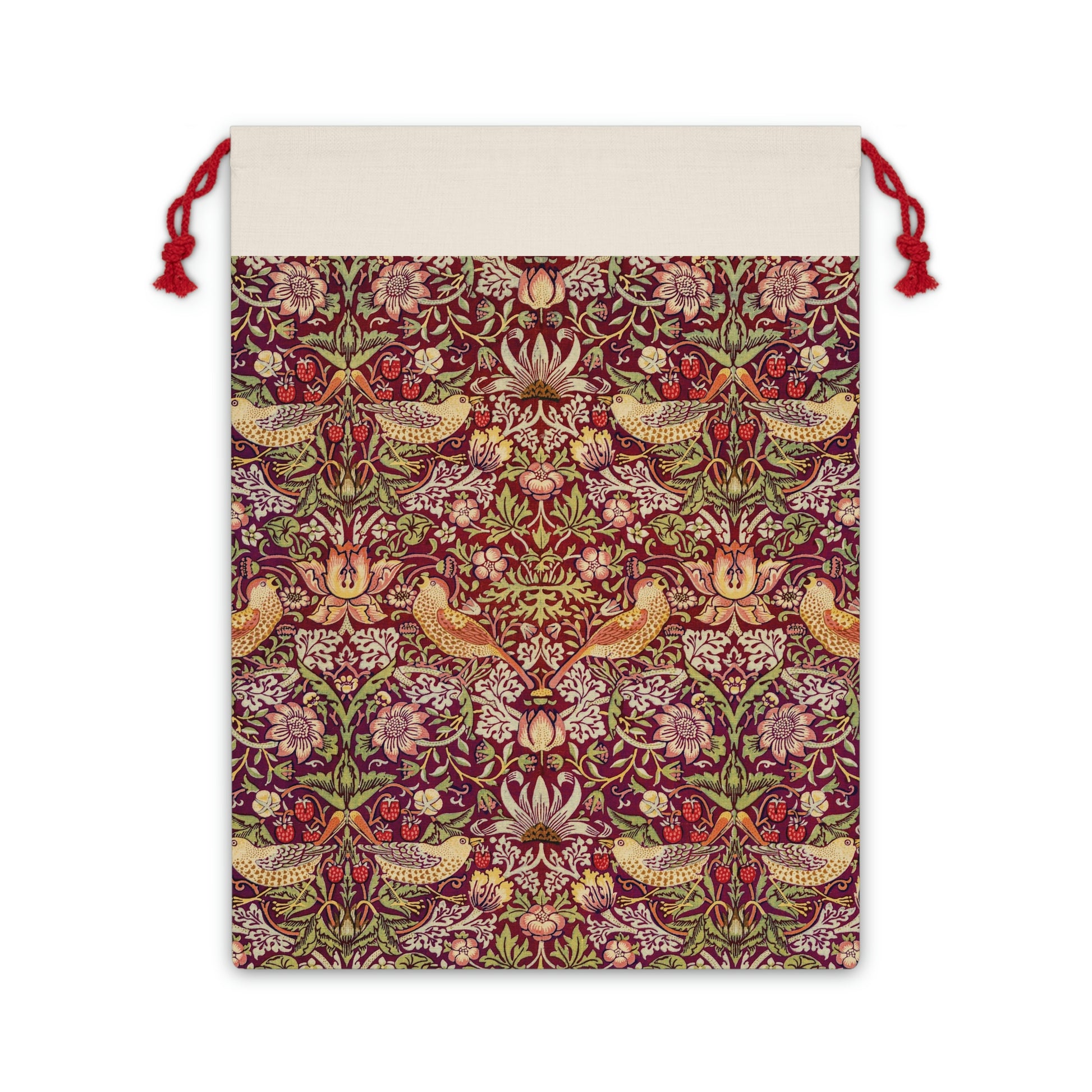 william-morris-co-christmas-linen-drawstring-bag-strawberry-thief-collection-crimson-2