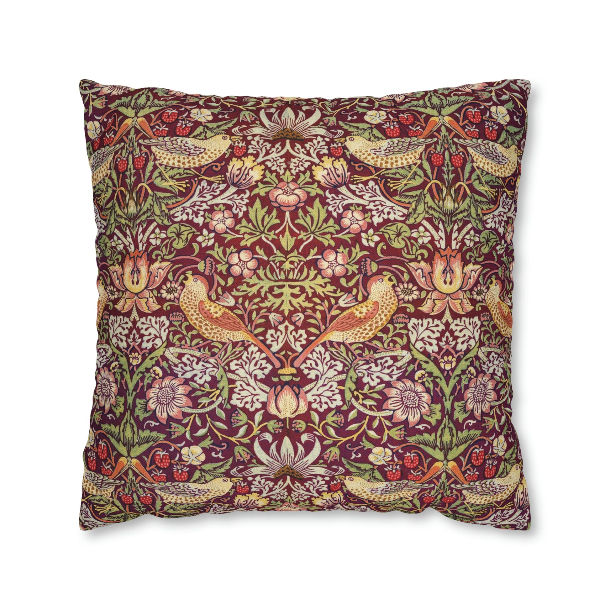 william-morris-co-spun-poly-cushion-cover-strawberry-thief-collection-crimson-2