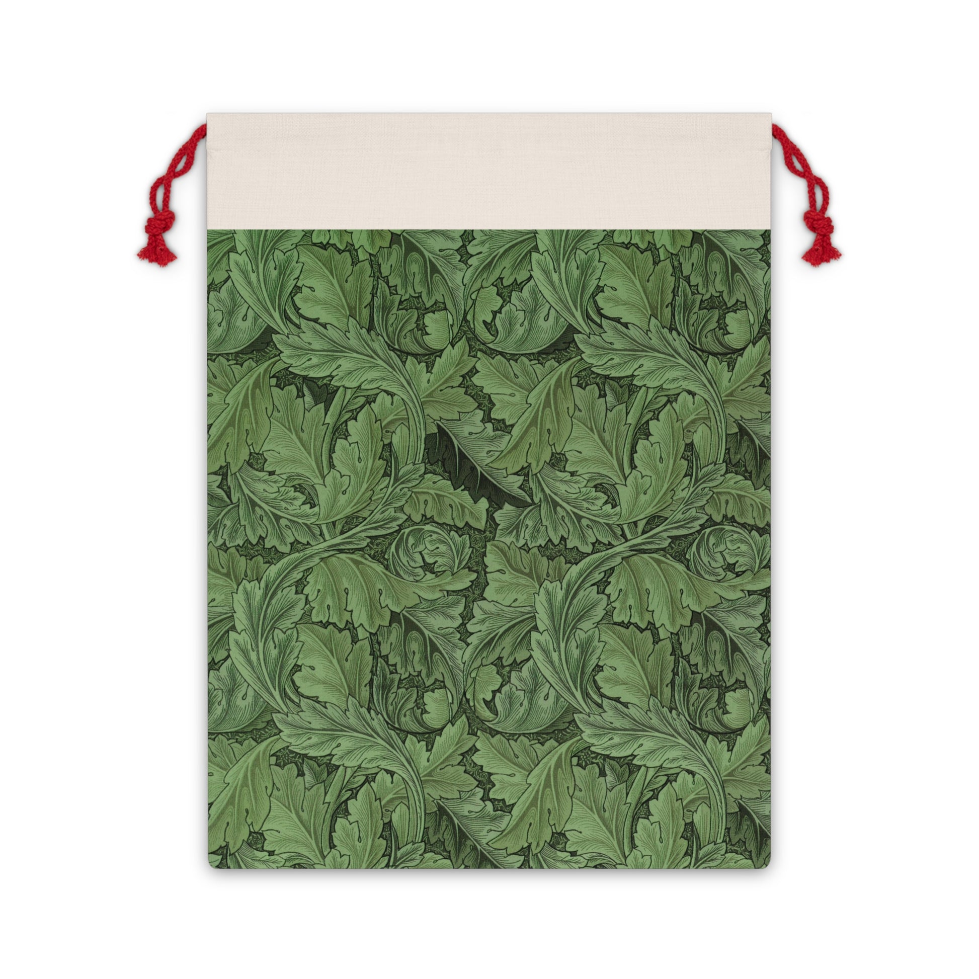 Christmas Santa Sack in linen inspired by William Morris in a pattern called Acanthus Collection (Green)