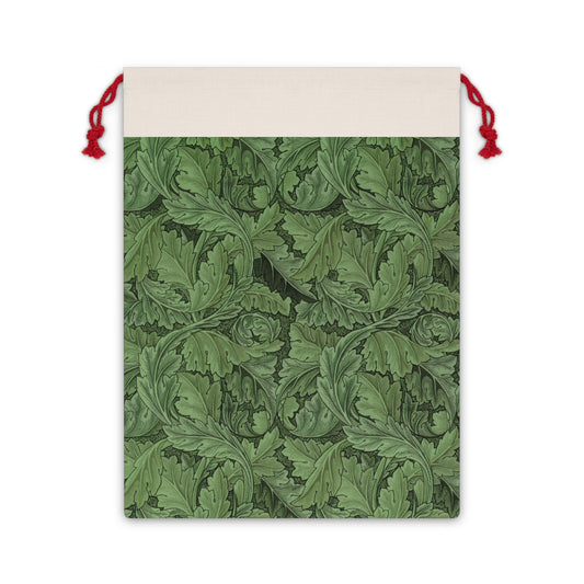 Christmas Santa Sack in linen inspired by William Morris in a pattern called Acanthus Collection (Green)