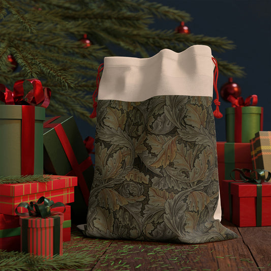 Linen Christmas Santa Sack inspired by William Morris & Co in a pattern called Acanthus Collection (Grey)