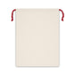 A rectangular Christmas gift bag with a vintage design, featuring an embossed acorn and oak leaf pattern on a beige background, finished with a red drawstring at the top.