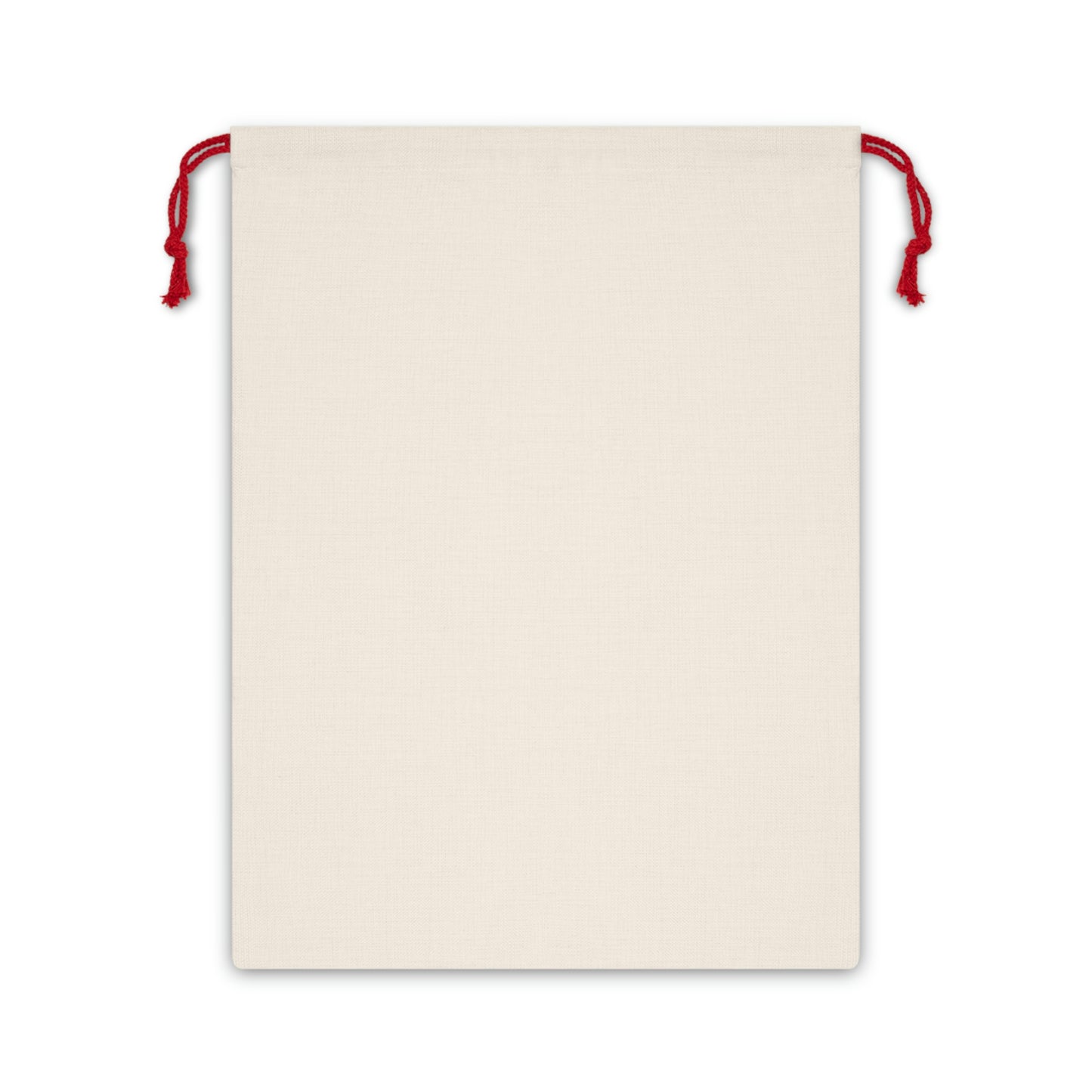 A rectangular Christmas gift bag with a vintage design, featuring an embossed acorn and oak leaf pattern on a beige background, finished with a red drawstring at the top.