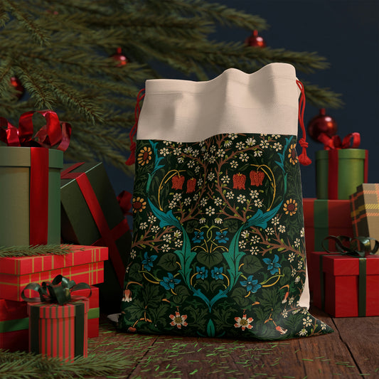 Linen Christmas Santa Sack in a pattern by William Morris called Tulip Collection