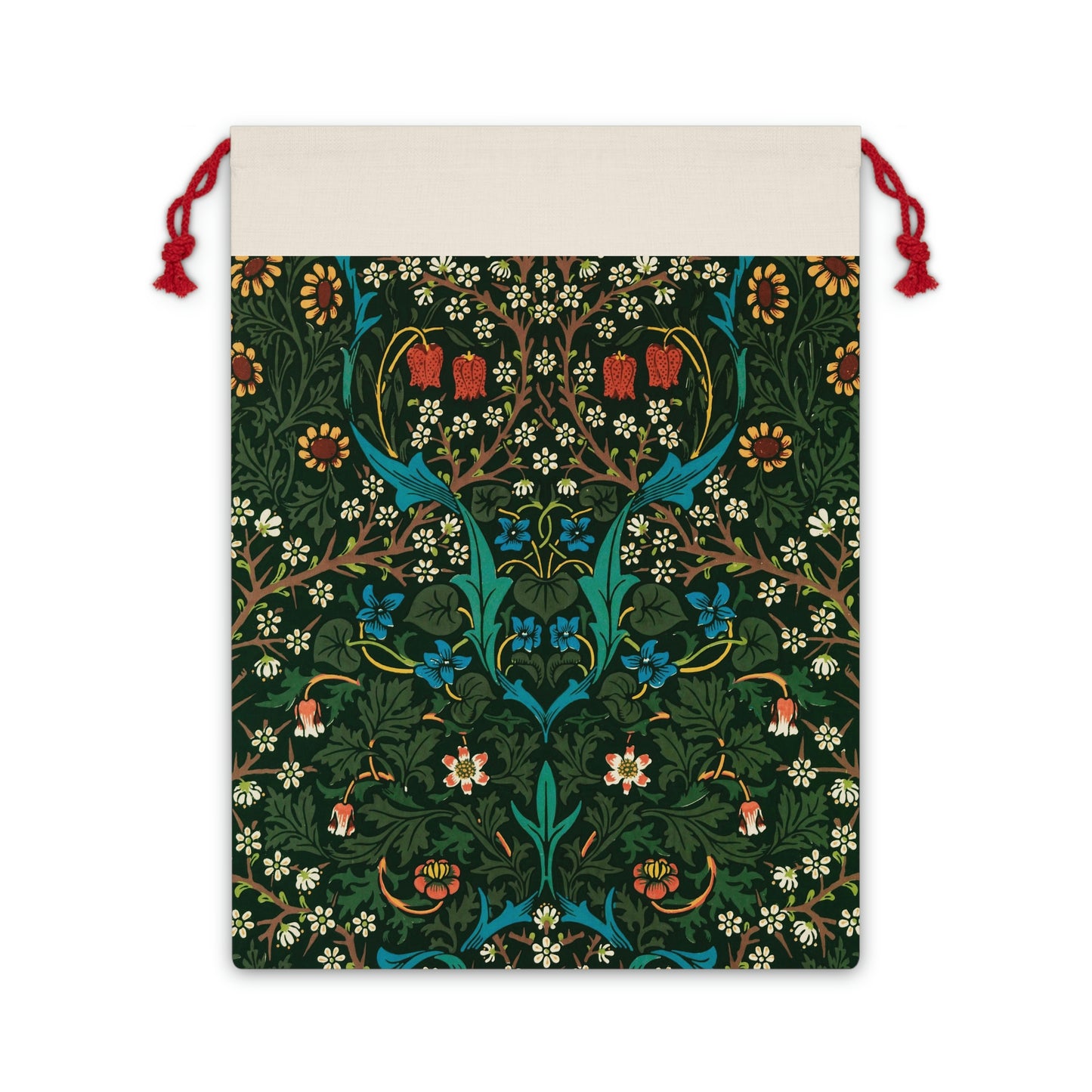 Linen Christmas Santa Sack in a pattern by William Morris called Tulip Collection