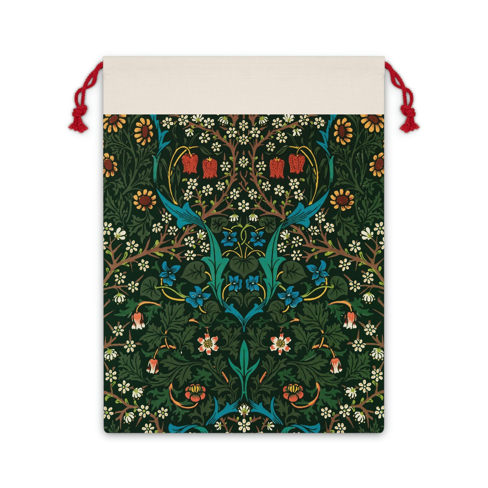 Linen Christmas Santa Sack in a pattern by William Morris called Tulip Collection