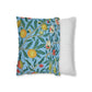 Cushion Cover in a floral pattern by William Morris & Co called Four Fruits Collection (Sky) in blue, green, red and yellow