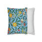 Cushion Cover in a floral pattern by William Morris & Co called Four Fruits Collection (Sky) in blue, green, red and yellow