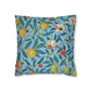 Cushion Cover in a floral pattern by William Morris & Co called Four Fruits Collection (Sky) in blue, green, red and yellow
