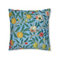 Cushion Cover in a floral pattern by William Morris & Co called Four Fruits Collection (Sky) in blue, green, red and yellow