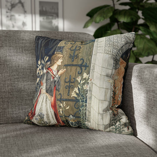 Cushion Cover in a religious inspired pattern by William Morris  & Co called Holy Grail Collection (Door) by the designer Edward Burne-Jones