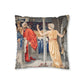 Cushion Cover for William Morris & Co by Edward Burne-Jones from a woollen tapestry called Holy Grail Collection (Feast) in Gold, Red and Blue