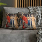 Cushion Cover for William Morris & Co by Edward Burne-Jones from a woollen tapestry called Holy Grail Collection (Feast) in Gold, Red and Blue