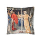 Cushion Cover for William Morris & Co by Edward Burne-Jones from a woollen tapestry called Holy Grail Collection (Feast) in Gold, Red and Blue