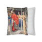Cushion Cover for William Morris & Co by Edward Burne-Jones from a woollen tapestry called Holy Grail Collection (Feast) in Gold, Red and Blue