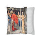 Cushion Cover for William Morris & Co by Edward Burne-Jones from a woollen tapestry called Holy Grail Collection (Feast) in Gold, Red and Blue