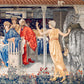 Cushion Cover for William Morris & Co by Edward Burne-Jones from a woollen tapestry called Holy Grail Collection (Feast) in Gold, Red and Blue