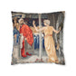 Cushion Cover for William Morris & Co by Edward Burne-Jones from a woollen tapestry called Holy Grail Collection (Feast) in Gold, Red and Blue