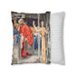Cushion Cover for William Morris & Co by Edward Burne-Jones from a woollen tapestry called Holy Grail Collection (Feast) in Gold, Red and Blue