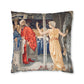 Cushion Cover for William Morris & Co by Edward Burne-Jones from a woollen tapestry called Holy Grail Collection (Feast) in Gold, Red and Blue