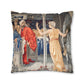 Cushion Cover for William Morris & Co by Edward Burne-Jones from a woollen tapestry called Holy Grail Collection (Feast) in Gold, Red and Blue