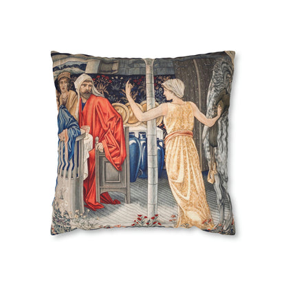 Cushion Cover for William Morris & Co by Edward Burne-Jones from a woollen tapestry called Holy Grail Collection (Feast) in Gold, Red and Blue