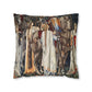 Cushion Cover for William Morris & Co by Edward Burne-Jones from a woollen tapestry called Holy Grail Collection (Feast) in Gold, Brown, Red and Blue