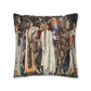 Cushion Cover for William Morris & Co by Edward Burne-Jones from a woollen tapestry called Holy Grail Collection (Feast) in Gold, Brown, Red and Blue