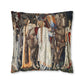 Cushion Cover for William Morris & Co by Edward Burne-Jones from a woollen tapestry called Holy Grail Collection (Feast) in Gold, Brown, Red and Blue