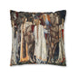 Cushion Cover for William Morris & Co by Edward Burne-Jones from a woollen tapestry called Holy Grail Collection (Feast) in Gold, Brown, Red and Blue