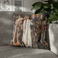Cushion Cover for William Morris & Co by Edward Burne-Jones from a woollen tapestry called Holy Grail Collection (Feast) in Gold, Brown, Red and Blue