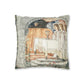 Cushion Cover for William Morris & Co by Edward Burne-Jones from a woollen tapestry called Holy Grail Collection (Prayer) in Gold, Orange, Green, Brown, Red and Blue
